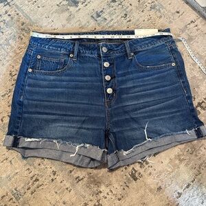 American Eagle Outfitters Dark Blue High-Rise Button-Fly Denim Shorts